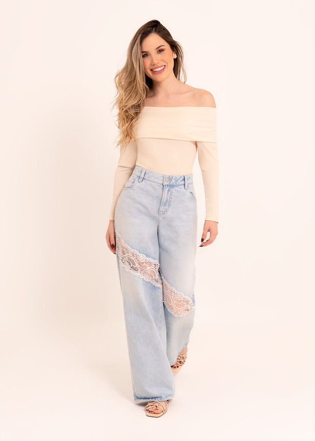 Jean Wide Leg detalle encaje