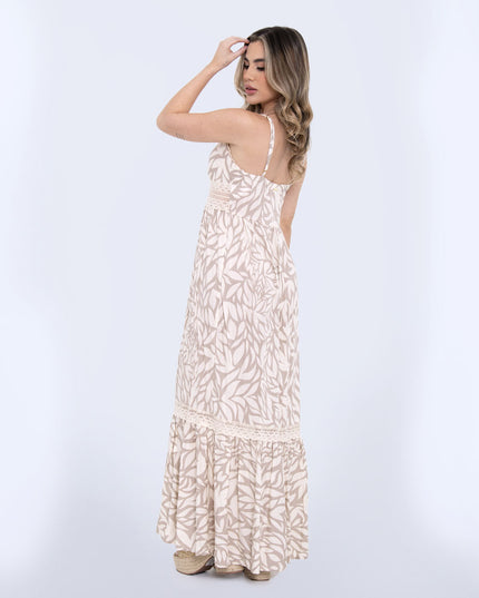 Vestido largo beige estampado