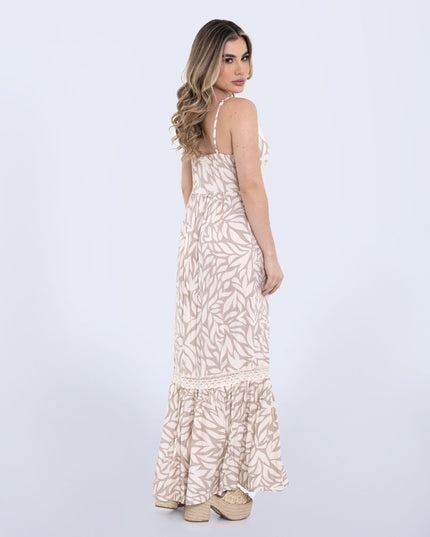 Vestido largo beige estampado