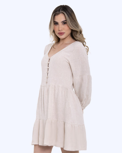 Vestido Corto avena manga larga