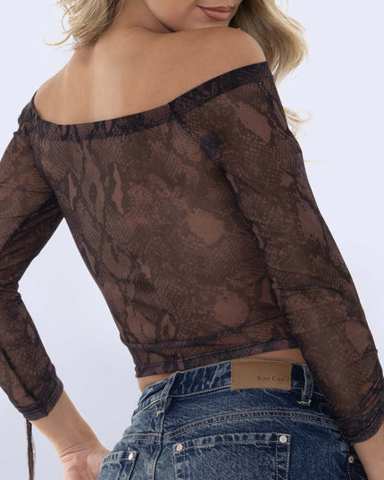 Blusa cuello Bardot en mesh