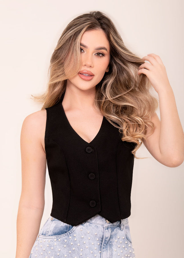 Chaleco con corte en V negro