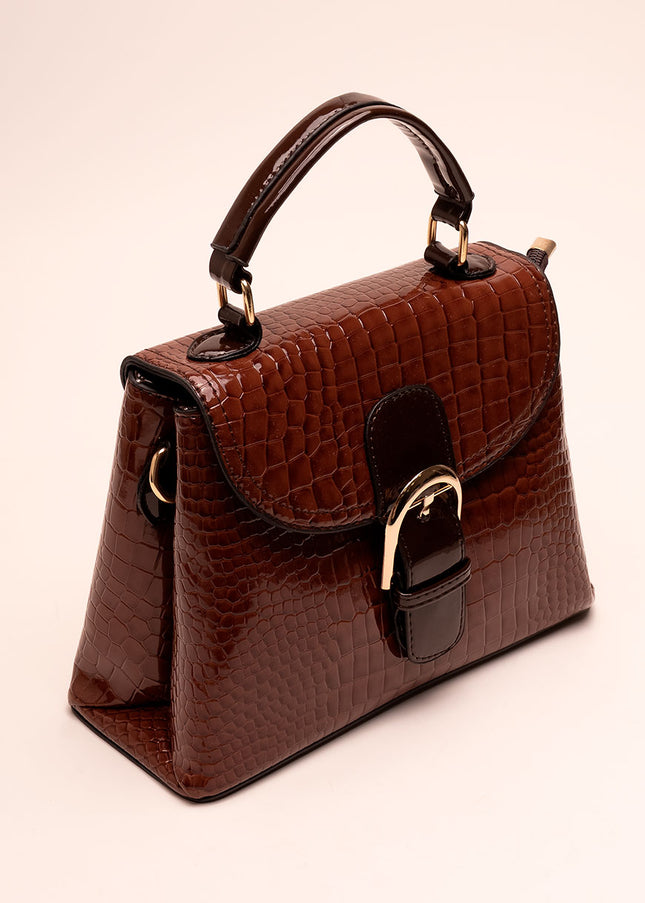 Bolso estructurado efecto charol cafe