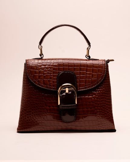 Bolso estructurado efecto charol cafe