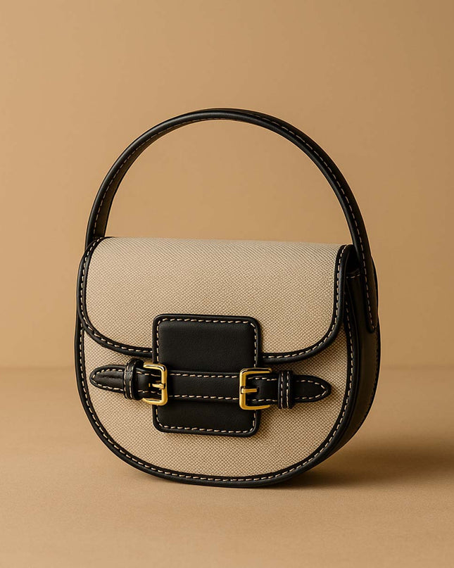 Bolso Beige con detalles en negro y hebilla dorada