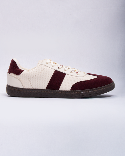 Zapatilla Beige con detalles vinotinto