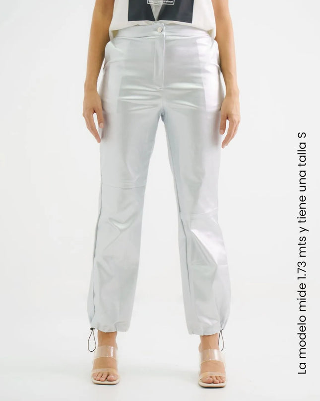 Pantalón parachute metalizado