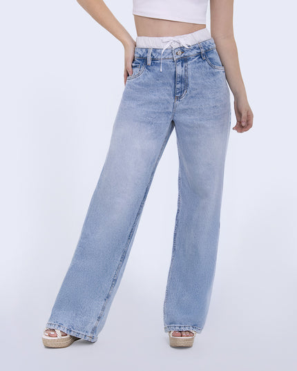 Jean Straight doble pretina claro