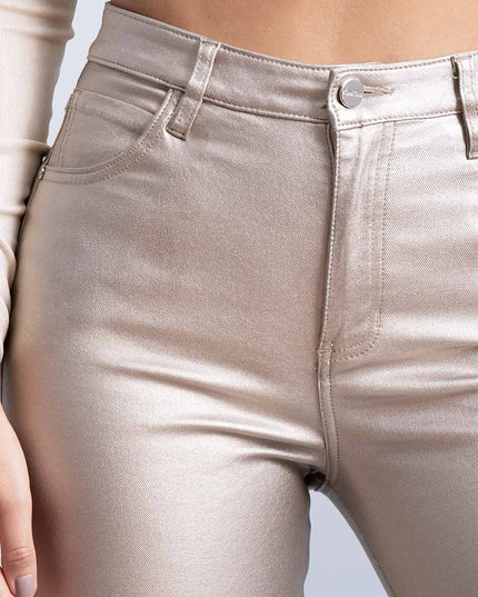 Jean Skinny efecto cuero dorado tiro alto