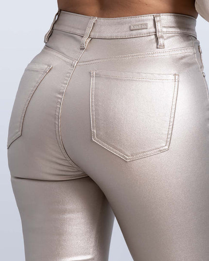 Jean Skinny efecto cuero dorado tiro alto