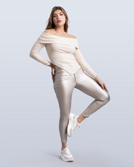 Jean Skinny efecto cuero dorado tiro alto