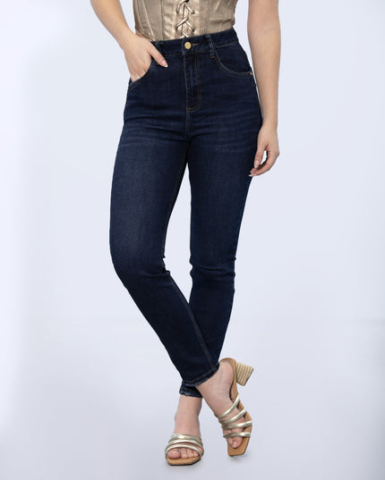 Jean Skinny tiro alto oscuro