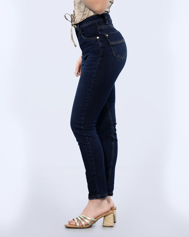 Jean Skinny tiro alto oscuro