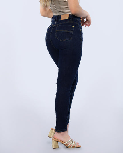 Jean Skinny tiro alto oscuro