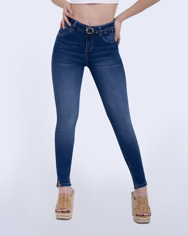 Jean Skinny tiro medio con correa denim