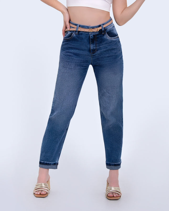 Jean Momfit con correa stretch