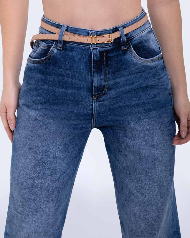 Jean Momfit con correa stretch