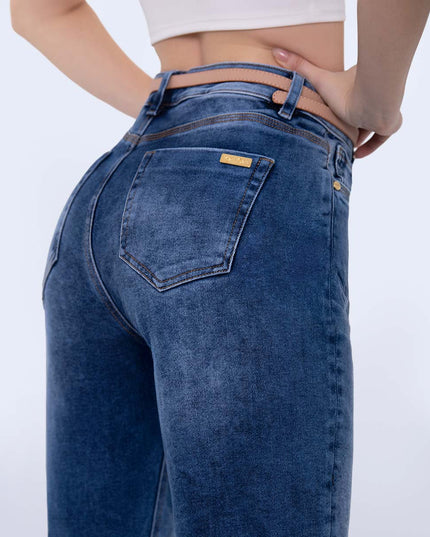 Jean Momfit con correa stretch
