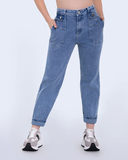 Jean Momfit claro tiro alto stretch