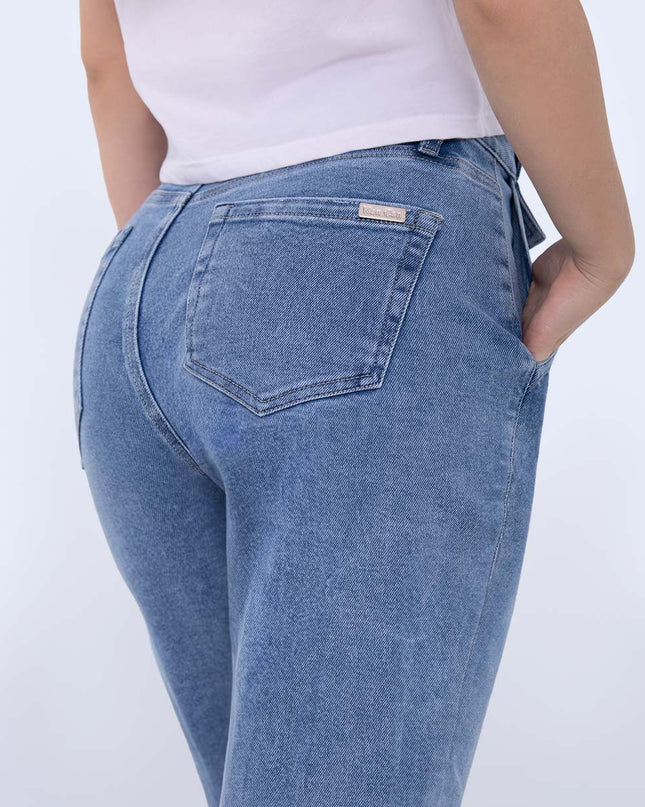 Jean Momfit claro tiro alto stretch