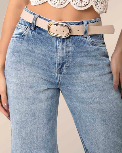 Jean straight tiro alto claro