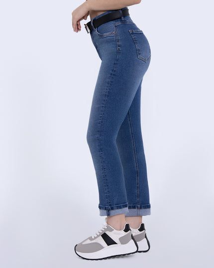 Jean Momfit claro con correa stretch