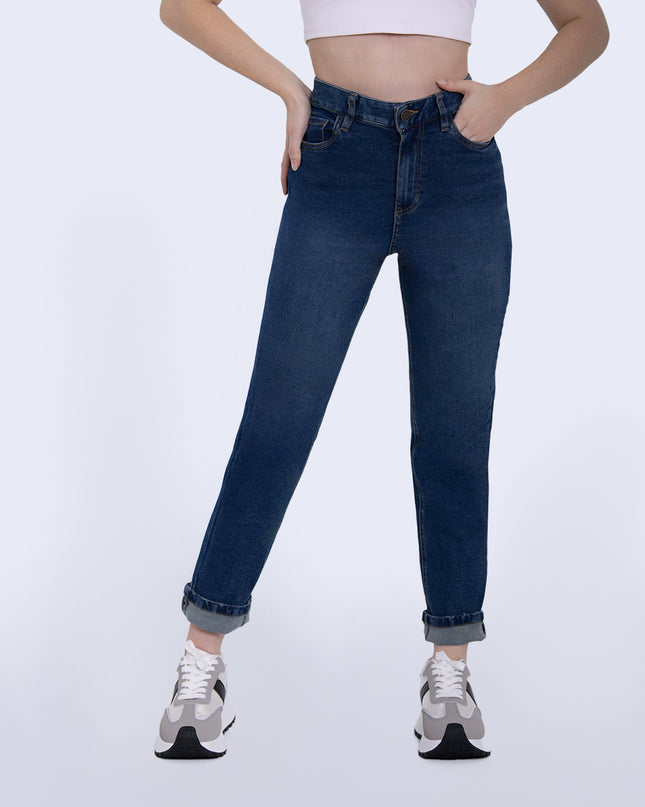 Jean Momfit tiro alto stretch
