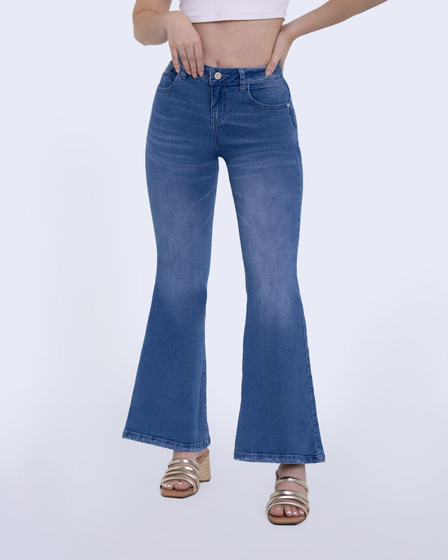 Jean Flare tiro medio claro