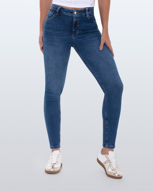 Jean Skinny tiro alto oscuro
