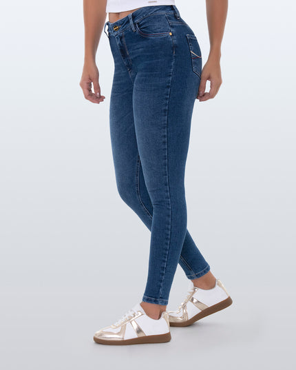 Jean Skinny tiro alto oscuro