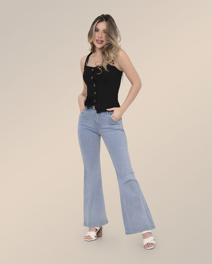 Jean Flare tiro medio claro
