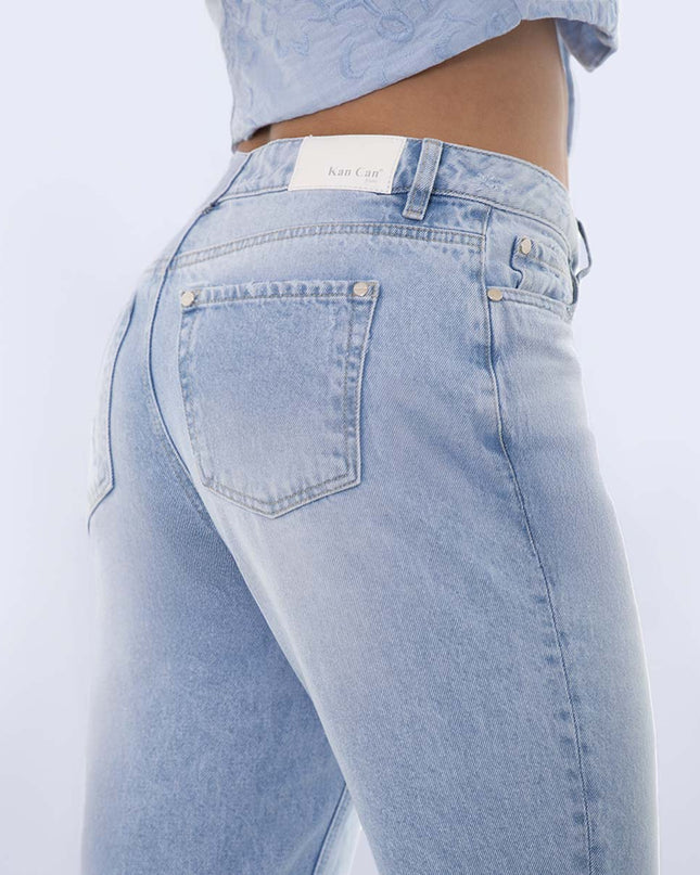 Jean Straight claro tiro alto deshilachado