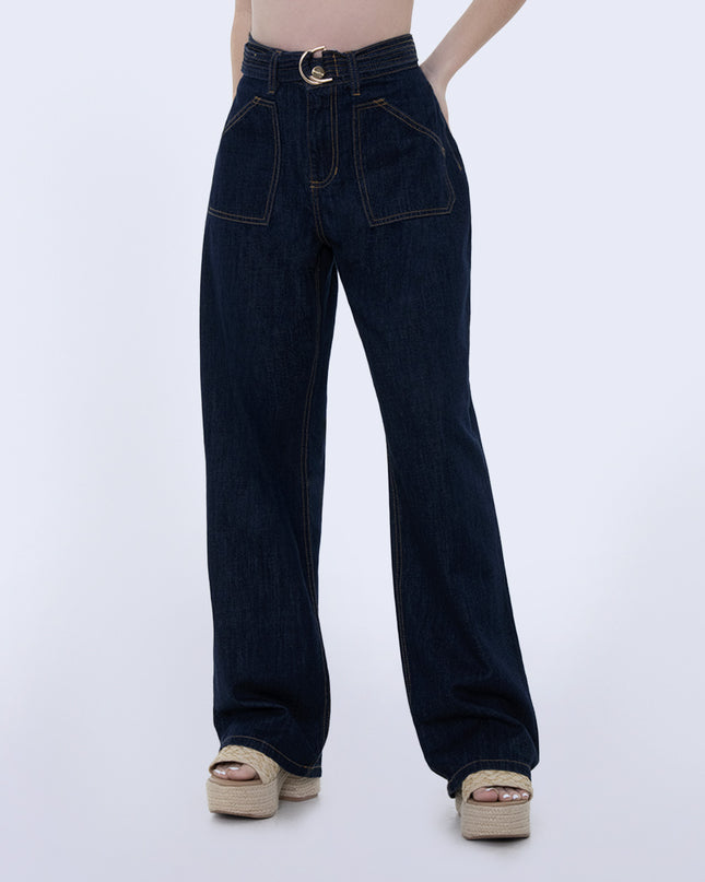 Jean straight tiro alto con correa