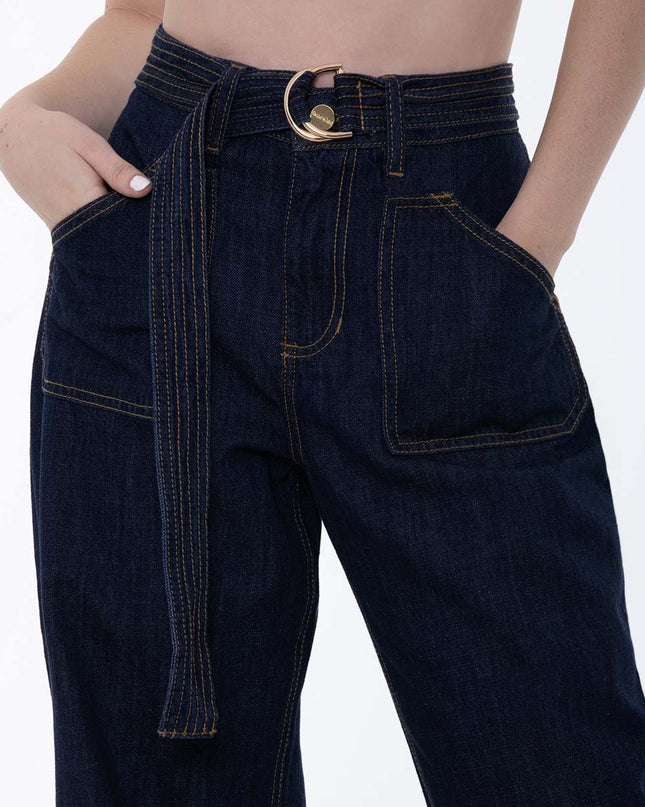 Jean straight tiro alto con correa