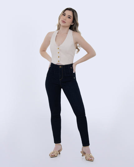 Jean Skinny tiro alto oscuro