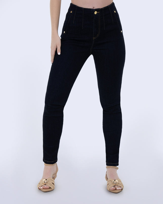 Jean Skinny tiro alto oscuro