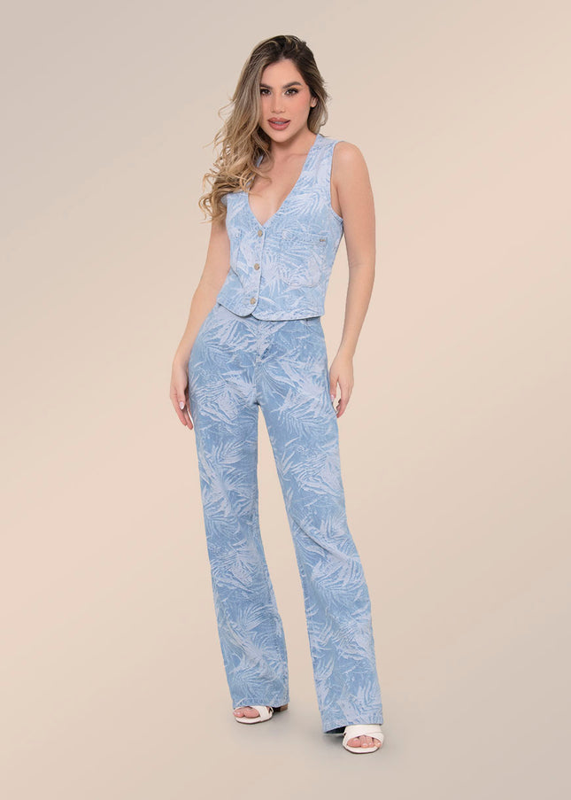 Jean Straight estampado tropical claro