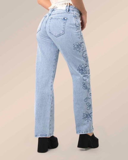 Jean Straight bordado floral