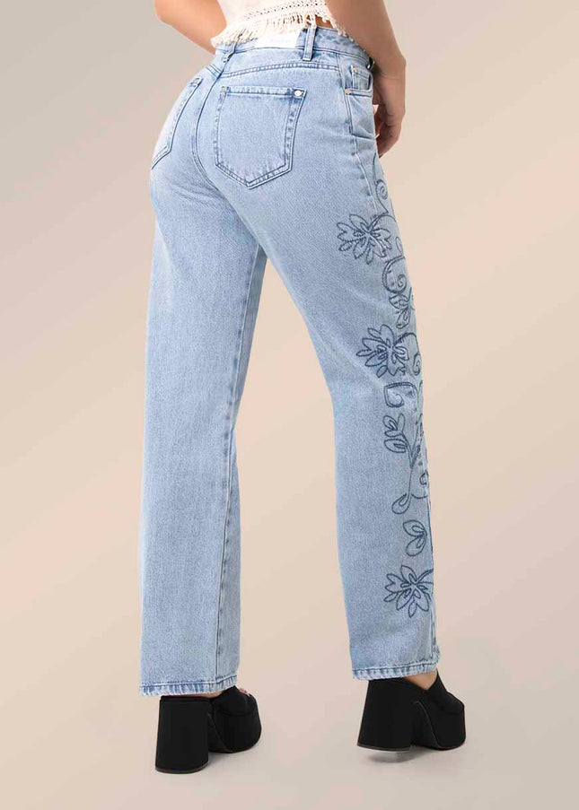 Jean Straight bordado floral