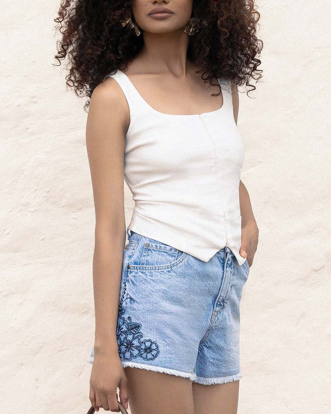 Short de jean azul tiro alto