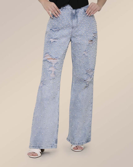 Jean Straight con perlas