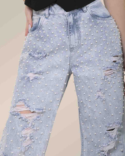 Jean Straight con perlas