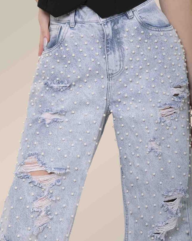 Jean Straight con perlas