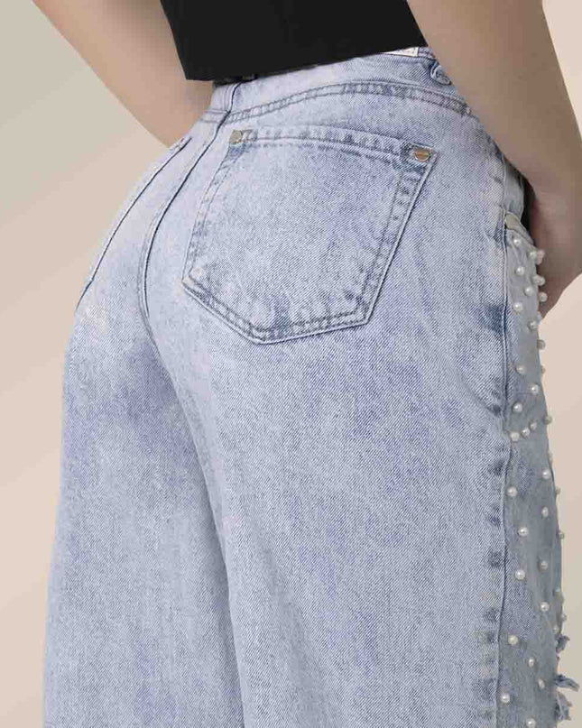 Jean Straight con perlas