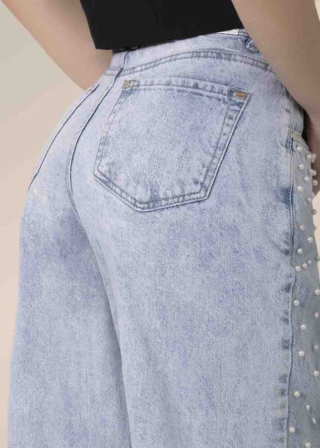 Jean Straight con perlas