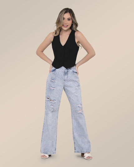 Jean Straight con perlas