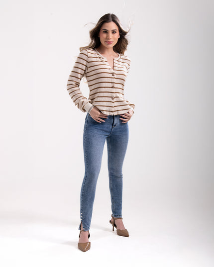 Jean Skinny tiro alto con detalle en bota