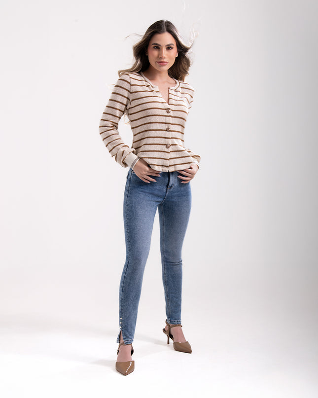 Jean Skinny tiro alto con detalle en bota