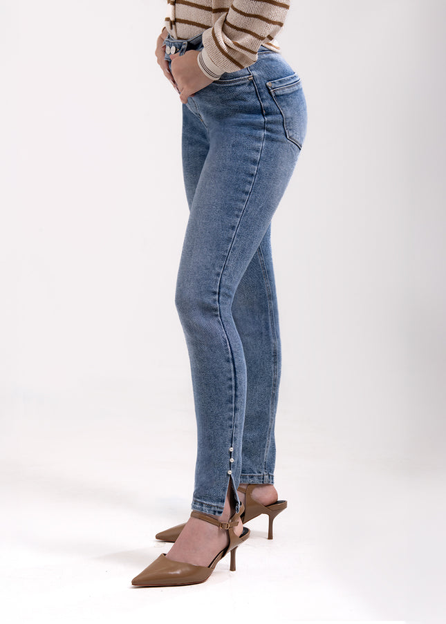 Jean Skinny tiro alto con detalle en bota
