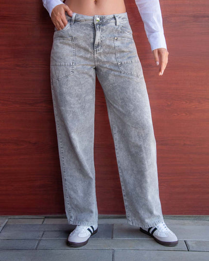 Jean Straight tiro alto gris